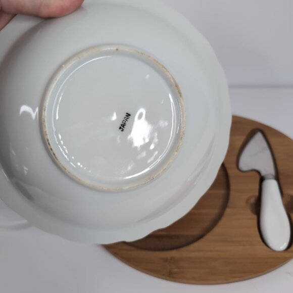 Vintage Japan Ceramic Wood Platter Knife Cheese Charcuterie Serving Set - Picture 3 of 9